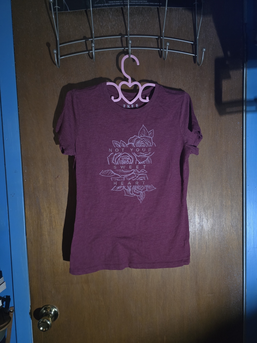 'Not Your Sweetheart' Tee with Floral Heart Motif - Wine